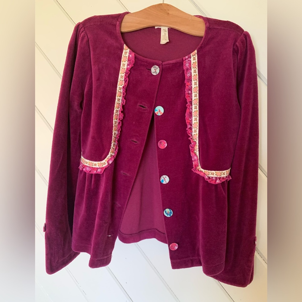 Matilda Jane Velvet Burgundy Cardigan with Floral Trim